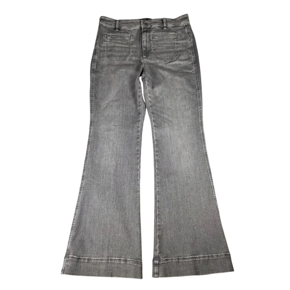 J.Jill High Rise Flare Jeans Womens 12 Gray Patch Pocket Stretch